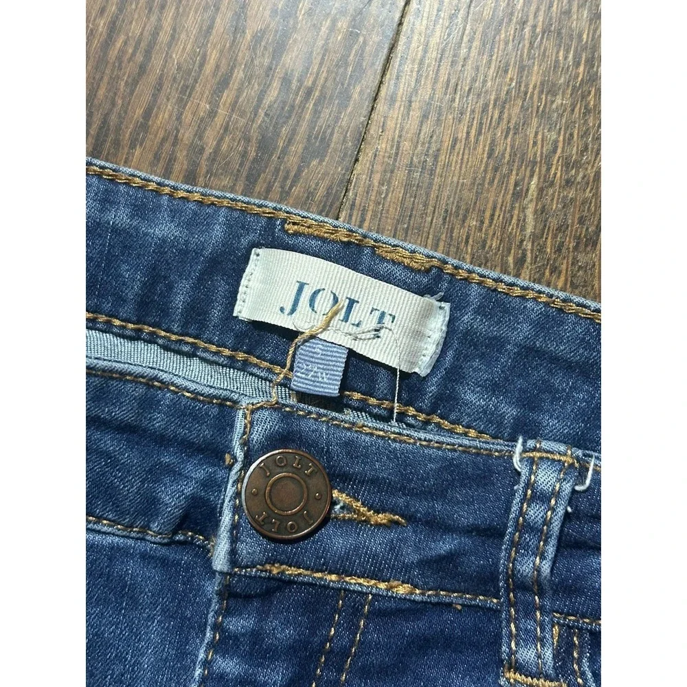 Jolt Womens Jeans 5/27w Juniors Blue Skinny Dark Wash Solid Stretch Distressed - Picture 3 of 6